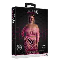 Ouch! Glow Bustier et Robe Filet Épaules dénudées Rose Fluo